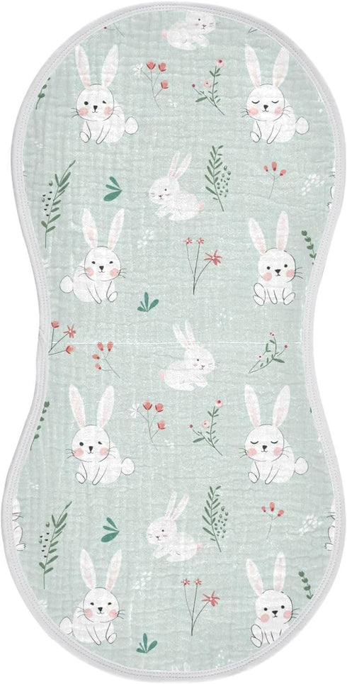 decor gift Cotton Baby Burp Cloths Easy Care Mint Six Playful Bunny spit up