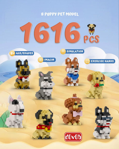 8 1 Set, 1616 3D dOvOb Micro Mini Blocks in Dogs Pieces Bricks, Puzzle Collection Animal Model Toys as Gift for Adult