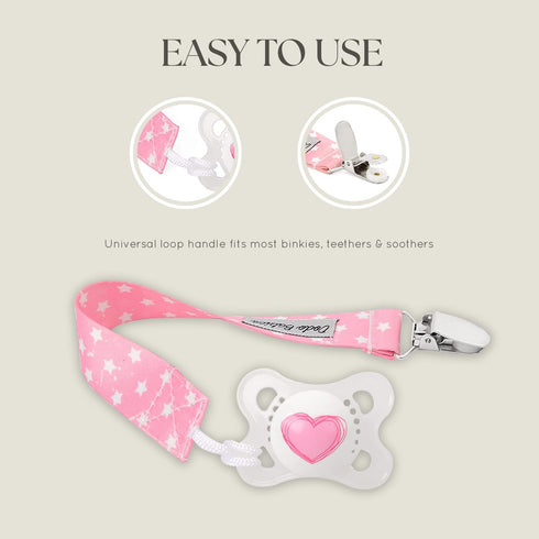 Dodo Babies Pacifier Clip with Case Set, 5-Piece Set, Pink & Gray Prints, Universal Binkie Clip & Holder
