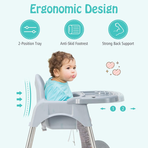 4 1 6-36 BABY JOY Baby High Chair, in Convertible High Chair with Adjustable Legs, Double Removable Tray, Safety