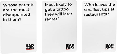 BAD PEOPLE Party Game - Hilarious Adult Card Game to Find Out What Your Friends Really Think