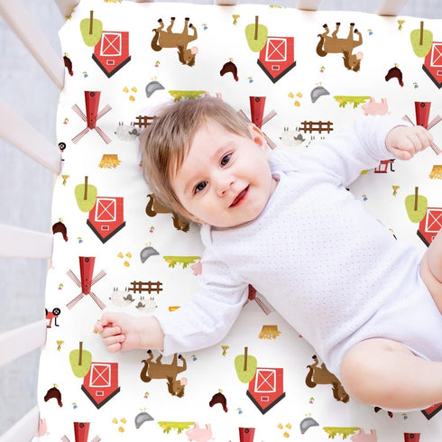Jola's House 2 Pack Farm Animals Crib Sheets Neutral Newborn Nursery Farmhouse Standard Crib Fitted Sheet for Unisex
