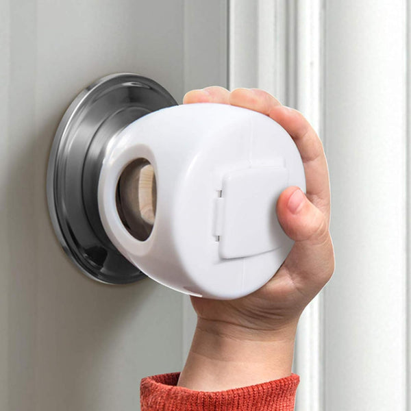 Door Knob Safety Cover for Kids, Child Proof Door Knob Covers, Baby Safety Handle Lockable Design (4 Pack)