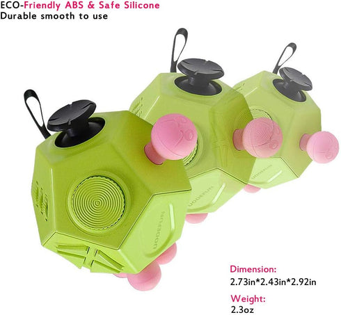 Fidgets Toy, 12 Sided Cube Toys, Autism Relief Stress Cube Toy, Sensory Toy for Children and Adults (Green / A3)
