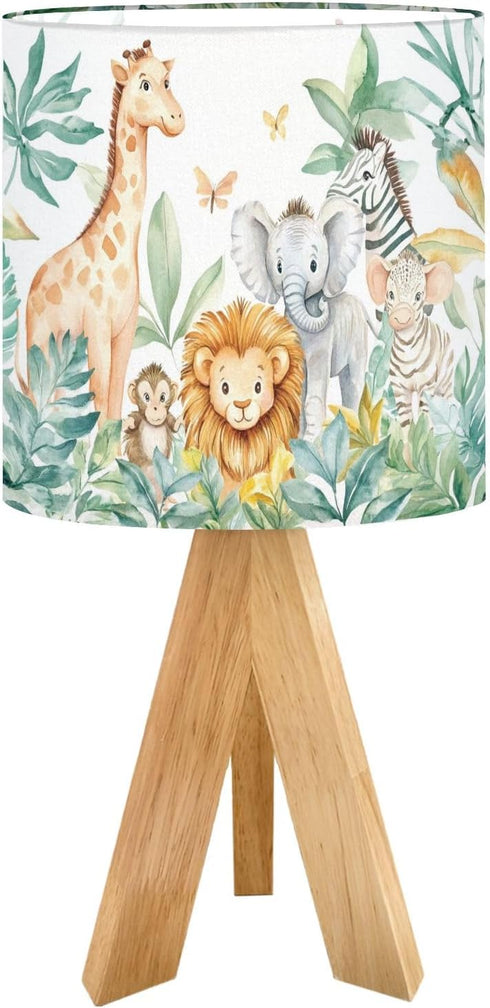 JCFANGALLERY Cute Kids Bedside Desk Table Lamp Watercolor Jungle Animal Forest Lion Monkey