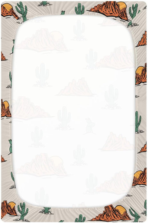 KICPOAY 52 28 Cactus Cowboy Boho Fitted Crib Sheets Stretchy Portable Playard Sheets for Baby Toddler, Breathable Soft