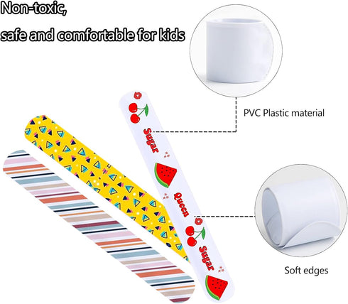 HappyHapi 42 Pack Slap Bracelets, DIY Blank Soft Wristbands for Birthday, Halloween, Christmas Party Favors