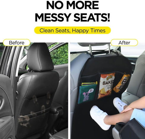 3 2 Pack lebogner Back Seat Cover For Kids + Pocket Storage Organizer, X-Large Waterproof Kick Mats Backseat Protector