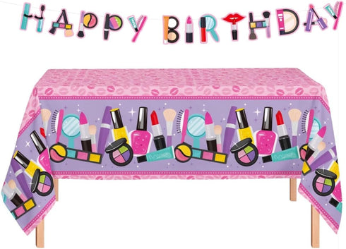 Oojami 3 Pack Spa Theme Table Cover 54" x 108" with 1 Happy Birthday Banner, Ideal for Spa Themed Birthday Party
