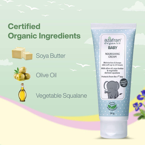 3.53oz Azafran Organics Baby Nourishing Cream, - Gentle Moisturizing Cream with Olive oil and vegetable Derived