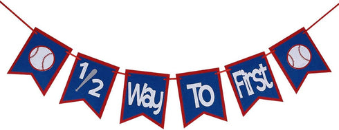 Felt Half Way To First Baseball Banner, Decorations for Half Birthday Party