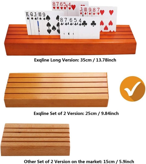 Set 2 9.84In 3.1Inch Exqline Wood Playing Card Holders Tray Racks Organizer of for Kids Seniors Adults - Latest Version