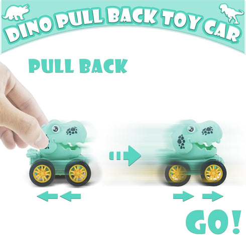 16Pcs Dinosaur Pull Back Cars Set for Kids, Mini Dinosaur Party Favors, Goodie Bag Stuffers, Classroom Prizes