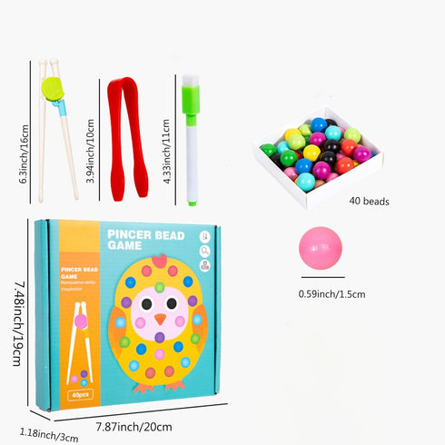 Montessori Wooden Clip Bead Board Game, Fine Motor Skills Toys for Boys and Girls Ages 3-5 (Chicken) MC-189