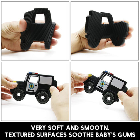 Baby Silicone Teether, Sensory Chew Toys, BPA Free Soft Infant Teething Relief, Freezer Safe (Police Car)