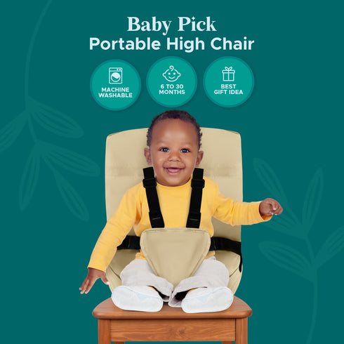 Portable High Chair by Baby Pick- Foldable High Chair for Travel with Adjustable Shoulder Straps- Compact Harness Seat