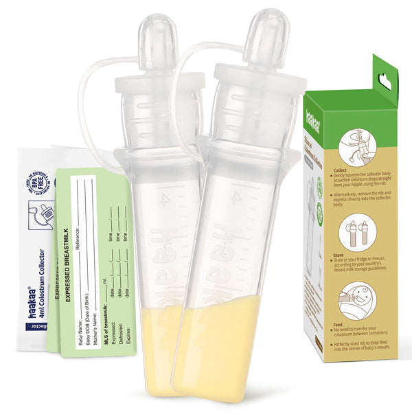 haakaa 2pcs Colostrum Collector Syringes for Breastfeeding Moms, 0.1oz/4ml Breastmilk Collector to Store and Feed