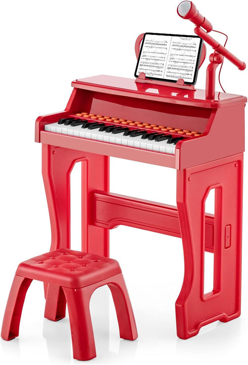 HONEY JOY Kids Piano, 37-Key Red Kids Keyboard Piano w/ Music Stand