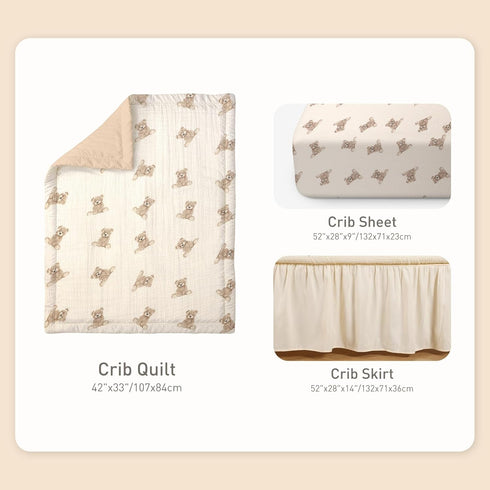 Set 3 52"x28", Set Organic Cotton Muslin Baby Crib Bedding Piece Soft for Infant Newborn Toddler Boys Girls Nursery Bed