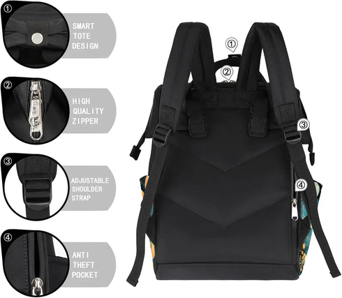 Hsnar Backpack Abstract Beautiful Flower Waterproof Diaper Bag Large Capacity Baby Bag with Stroller Straps