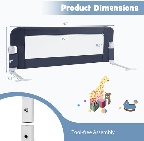 (47-Inch, BABY JOY Bed Rails for Toddlers, Extra Long, Swing Down Safety Bed Guard for Convertible Crib, Folding Baby
