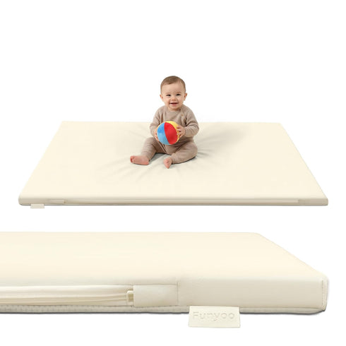 Vegan Leather Baby Play Mat, 50x50 Thicken Foam Play Mat for Infants