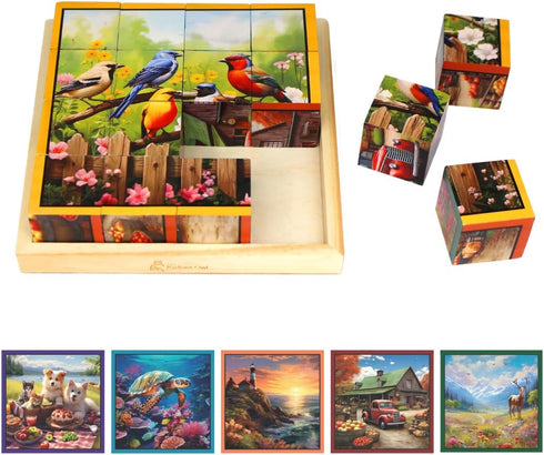 Six 16-Piece, Large Piece Puzzles for Seniors with Dementia, Alzheimers, Parkinsons Engaging
