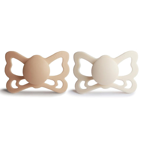 6-18 FRIGG Butterfly Anatomical SilkySoft Silicone Baby Pacifier | Made in Denmark | BPA-Free (Silky Satin/Cream