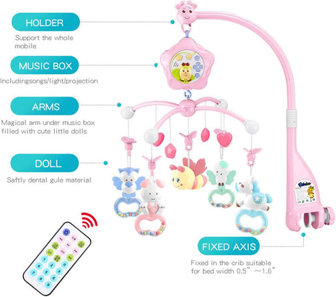 Caterbee Pack 0+ Baby Mobile for Crib with Musicial and Lights, Remote and Projection. and Play Toys for Ages Months