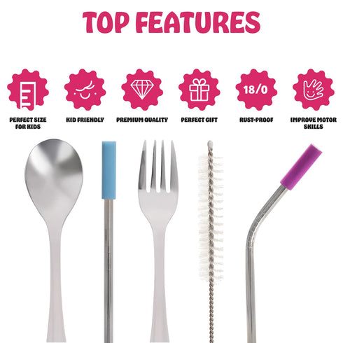 15 Pieces Toddler Kids Utensils Set, Stainless Steel Safe Baby Utensils, 3 Toddler Forks, 3 Toddler Spoons
