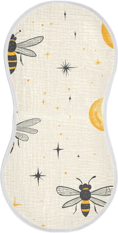 decor gift Cotton Muslin Baby Burp Cloths Soft Touch Bees Beige Moon Stars Starry
