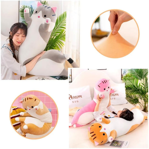 Long Cat Plush Pillow, Pink Cat Body Pillow, Soft Plushies Kawaii Stuffed Kitten Toy for Kids Girlfriend (43.3 Inch)