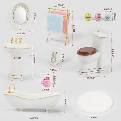 1 12 SAMCAMI Ceramic Dollhouse Furniture Scale - Doll House Furniture Toys for Dollhouse Bathroom - Miniature Furniture