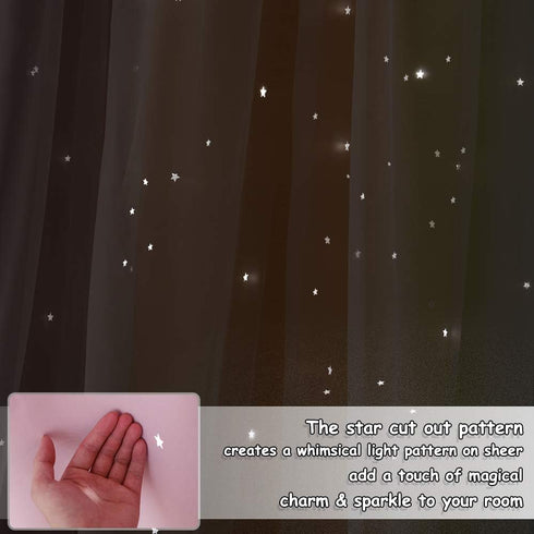 Grommet 1 W52 L72 NICETOWN Nursery Curtains for Kids Bedroom, Star Cutout Girls Room Solid Room Darkening Blackout