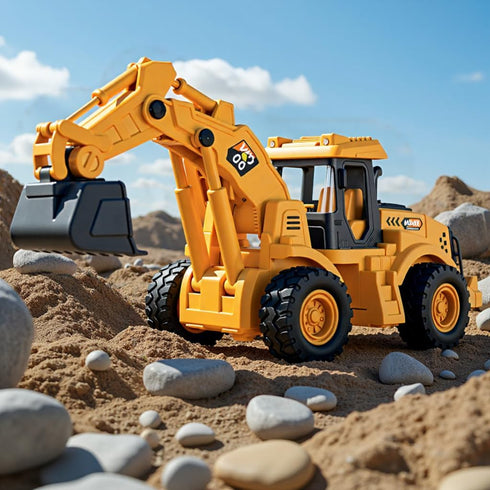 YySiRui 11" 1: 18 Ages3+ Excavator Toy, Scale, Rolling Wheels Inertia-Powered, HeavyDuty Plastic, with Lights