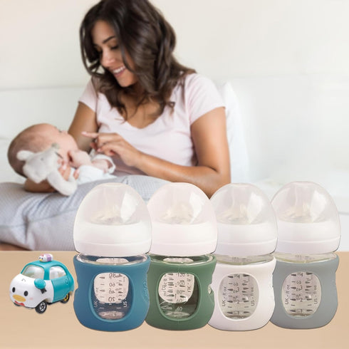 Kingwi 4 Pack (4 4 OZ) Silicone Sleeves for Avent Natural Glass Baby Bottles, Anti Breakage Bottle Holder, Compatible