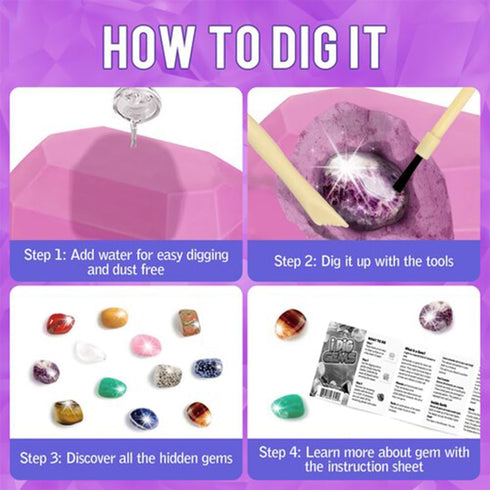 12-Pack Gem Digging Kit for Kids - Educational STEM Crystal and Mineral Excavation Science Toys