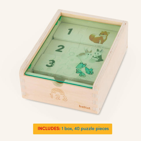 Battat One-Match Numbers Wooden Puzzle for Toddlers - Educational Self-Correcting Puzzles with Storage Box