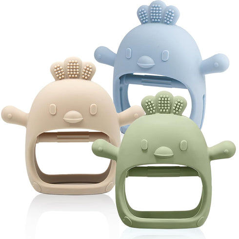 3 Packs Silicone Baby Teething Toy Mitten for Babies Over 3 Months, Anti-Dropping Wrist Teethers, BPA Free (Olive,