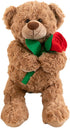 Teddy Bear Stuffed Animal with Rose, Soft Cuddly Plush Bear, Gifts for Kids, Baby Shower, Valentine's Day (Brown)