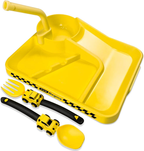 Construction Toddler Plates - Toddler Eating Utensil Set with Removable Straw, Baby Plates Feeding Set for Toddler