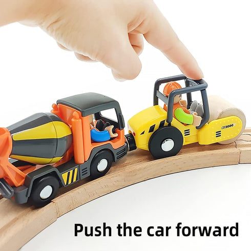 DSHMIXIA Set Set) Wooden Train Cars Track Accessories Rescue Roller Truck and Mix Truck Toys Small Vehicles Magnetic