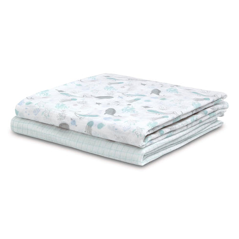 Delta Children 100% Cotton Muslin Baby Receiving Blankets, 47x47 Inches, Pack of 2, Sea Life