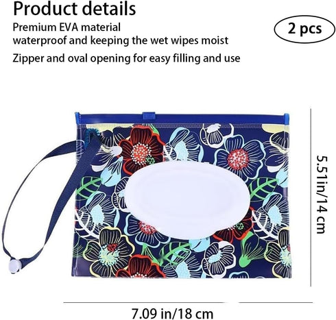 Tangseajiao 2 Pcs Protable Reusable Wipes Pouch, Travel Wipes Case, Baby Wipes Case, With Zipper and Oval Opening