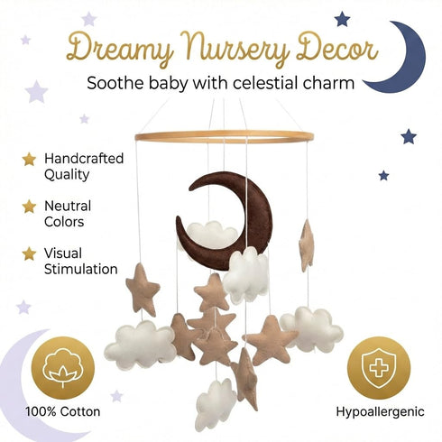 Modern Boho Baby Mobile for Crib - Stylish Nursery Decor in Neutral Tones
