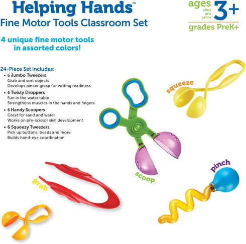 Learning Resources Helping Hands Fine Motor Tools Classroom Set, 24 Pieces, Ages 3+, Sensory Tools