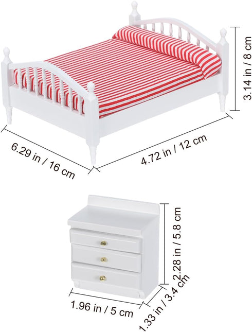 1: 12 Set Miniature Furniture Pink Double Bed Synthetic Material Dollhouse Furniture Baby Doll Accessories