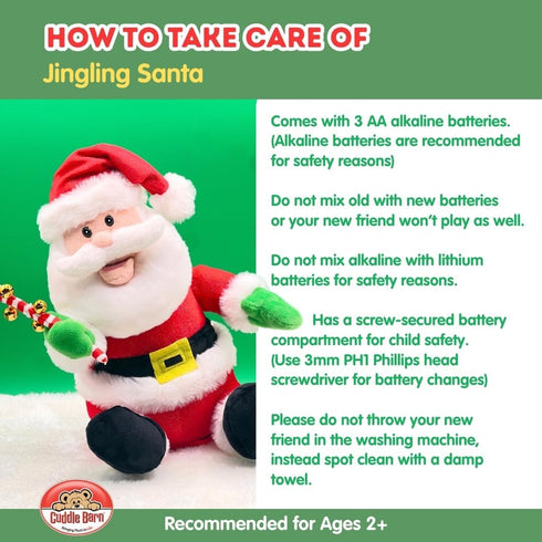 12" Cuddle Barn - Jingling Santa | Singing Santa Claus Christmas Plush Toy Shakes Bells, Sings and Bops to Xmas Carol