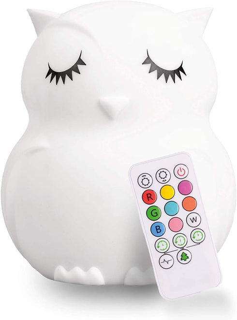 Lumipets Remote Control Silicone Night Light for Kids, Owl Design with 9 Soft Colors & Sleep Timer