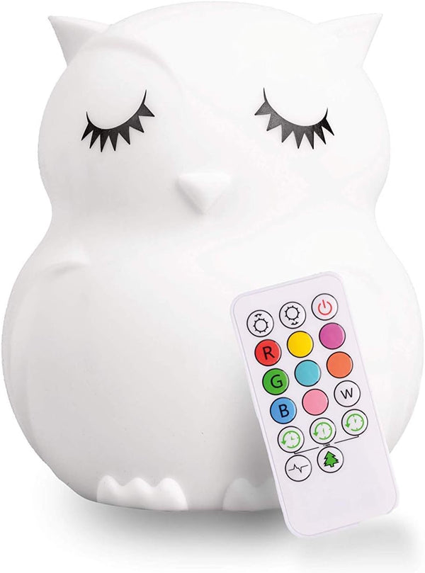 Lumipets Remote Control Silicone Night Light for Kids, Owl Design with 9 Soft Colors & Sleep Timer